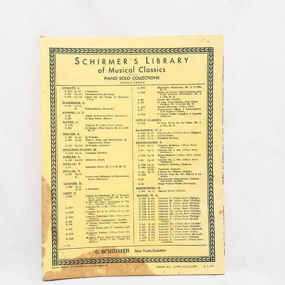 Mendelssohn Schirmer's Library Musical Classics Piano Sheet Music 1967 Variation - Picture 2 of 6